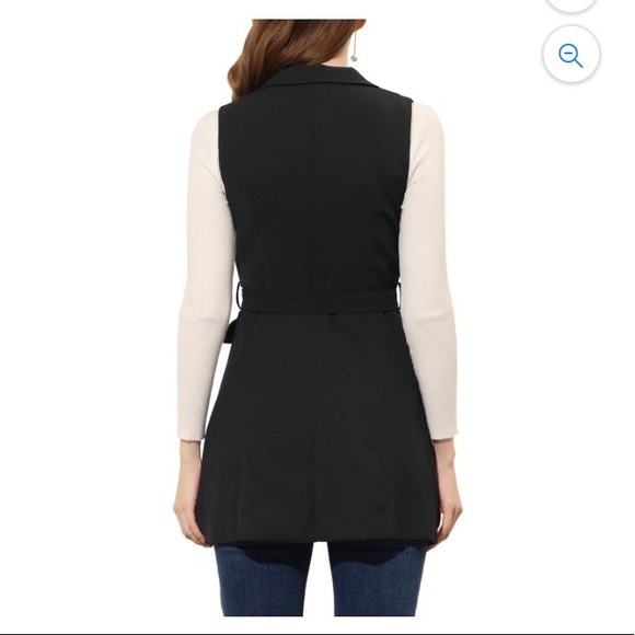 Lapel Collar Trench Vest Double Breast Sleeveless Long Blazer - Picture 2 of 4